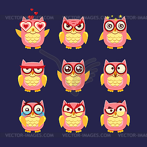 Pink Owl Emoji Collection - vector clipart