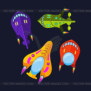 Four Colorful Spaceships - stock vector clipart