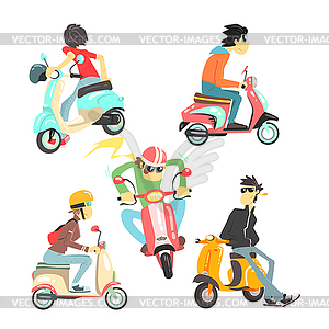 People On Scooters Set - vector clipart