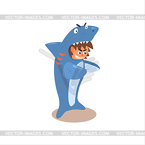 Boy Desguised As Shark - vector clip art