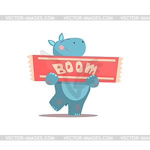 Hippo Holding Boom Sign - vector clipart