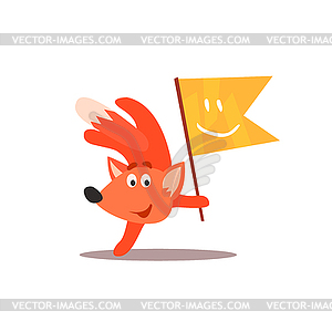 Fox Holding Flag With Smiley Face - vector image