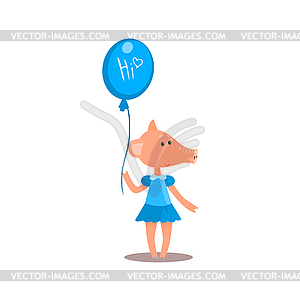 Piggy Holding Balloon - vector clipart