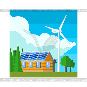 House With Wind Turbine - vector image