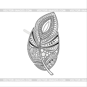 Vaned Feather Zentangle For Coloring - vector image