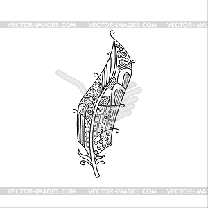 Vaned Feather Zentangle For Coloring - vector image