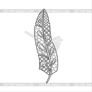 Vaned Feather Zentangle For Coloring - vector image