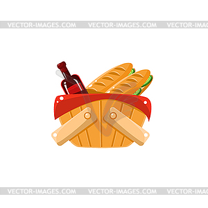 Picnic Basket With Wine - vector image