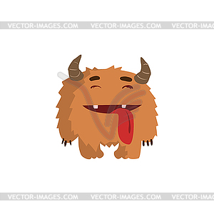 Furry Childish Monster With Horns - vector clip art