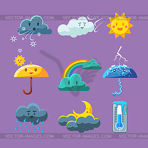 Childish погоды Icon Set - клипарт в векторном виде