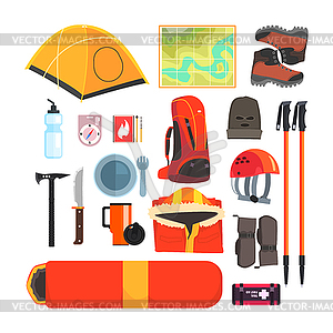 Mountain Camping Equipment Set - vector image