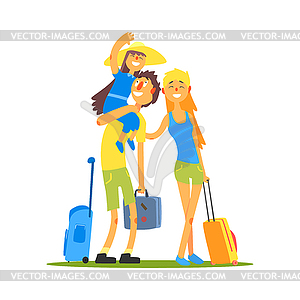 Family Of Three Travelers - vector clip art