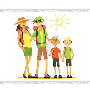 Family Of Four Travelers - color vector clipart