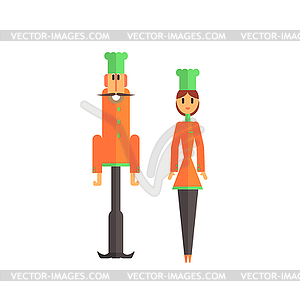 Two Cooks In Orange Uniform Icon - vector clipart