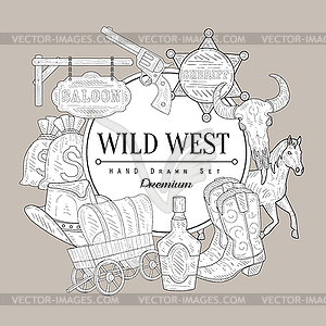 Wild West Set Vintage Sketch - vector clipart