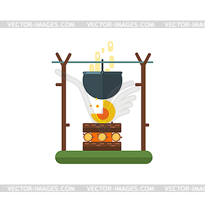 Cooking Pot On Fire - vector clipart