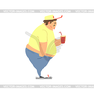 Fat Guy Drinking Soda - vector clipart