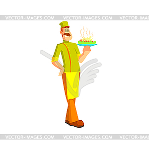 Chef Holding Pasta Dish - vector image