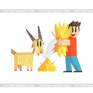 Boy Feeding Goat - vector EPS clipart