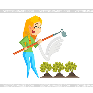 Girl Chopping Garden Bed - vector image