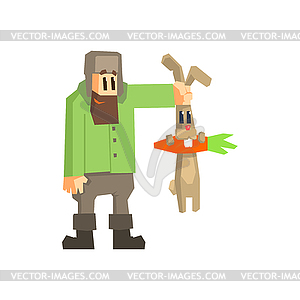 Man Holding Rabbit By Ears - vector EPS clipart