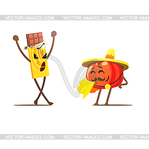 Chocolate Against Tomato Cartoon Fight - vector image