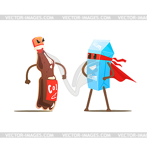 Coke Against Milk Cartoon Fight - vector clip art