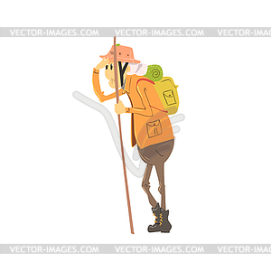 Old Lady Hiking - vector image