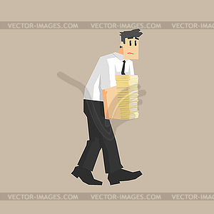 Человек, перевозящих кучу бумаг - изображение в векторном формате