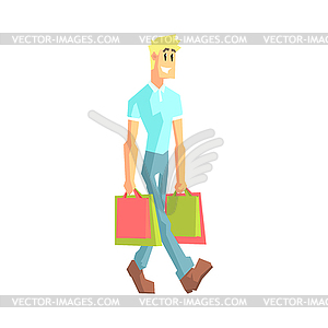 Guy With Two Shopping Bags - vector clip art