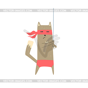 Samurai Cat With Sword - vector clip art