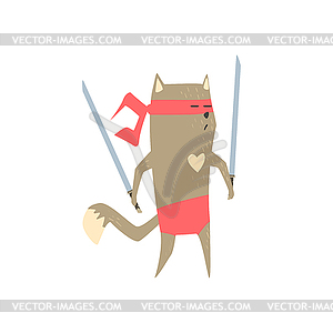 Samurai Cat With Two Swords - vector image