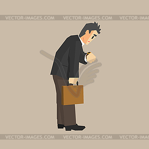 Office Worker Checking Time - vector clipart