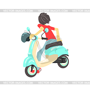 Guy Sitting On Scooter of Back - vector image