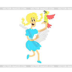 Young Girl With Parrot - vector clip art