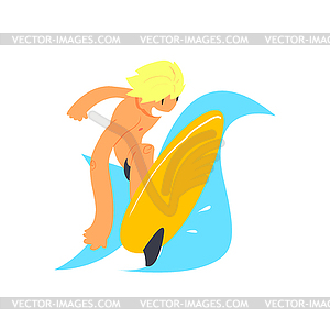 Blond Guy On Yellow Surfboard - vector image