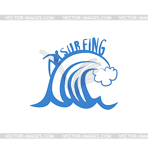 Man Riding Crest Of Wave Print - vector image
