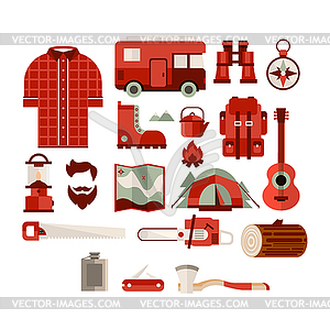 Hiker Equipment Objects Collection - vector image