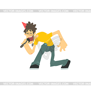 Guy With Spiky Hair Singing In Karaoke - vector clipart