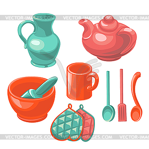 Dishes in kitchen - vector image