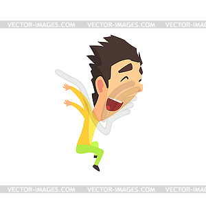 Black Hair Male Character Rejoicing - vector clipart