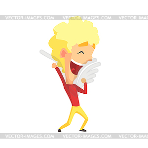 Curly Blond Male Character Rejoicing - vector clip art