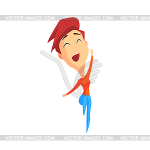 Short Red Hair Female Character Rejoicing - vector clip art