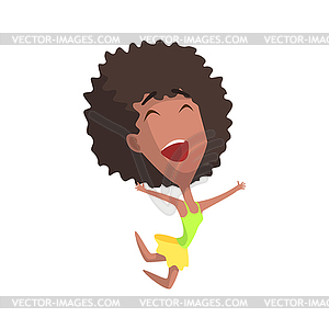 African Curly Female Character Rejoicing - vector image