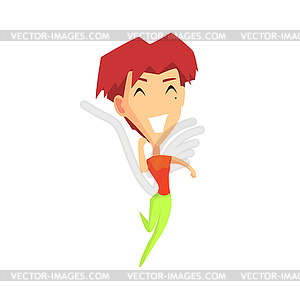 Redhead Female Character Rejoicing - vector clip art