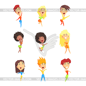 Cute Female Character Rejoicing - vector image