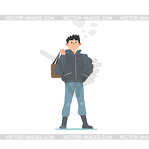 Guy In Black Winter Jacket - vector clipart / vector image