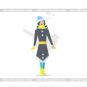 Girl In Winter Long Coat - vector clipart