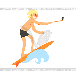 Surfer Taking Selfie - vector image