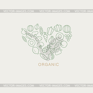 Heart Shaped Logo Состоящий из фруктов и овощей - векторизованный клипарт